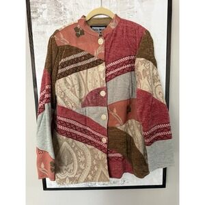 Indigo Moon Vtg 90s Womens Patchwork Embroidered Jacket Chenille Shoulder Pad XS